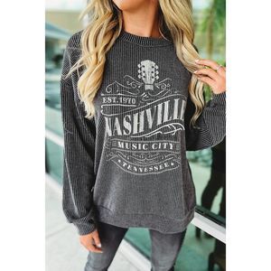 Azura Exchange  Black NASHVILLE MUSIC CITY Corded Graphic Sweatshirt
